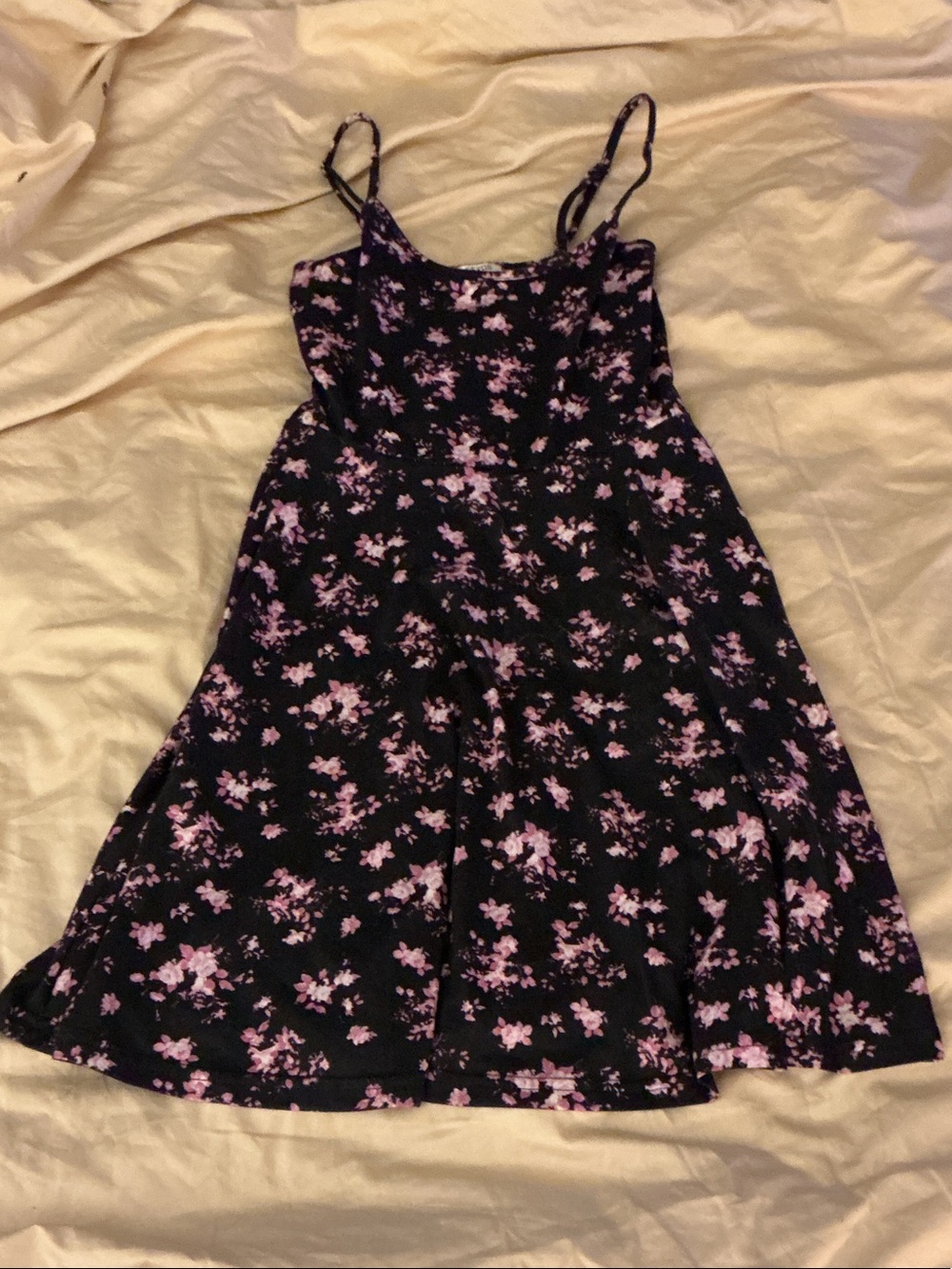 Black & Pink Floral Spaghetti-Strap Dress